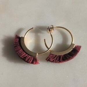 Elegant Gold and Burgundy Hoop Earrings